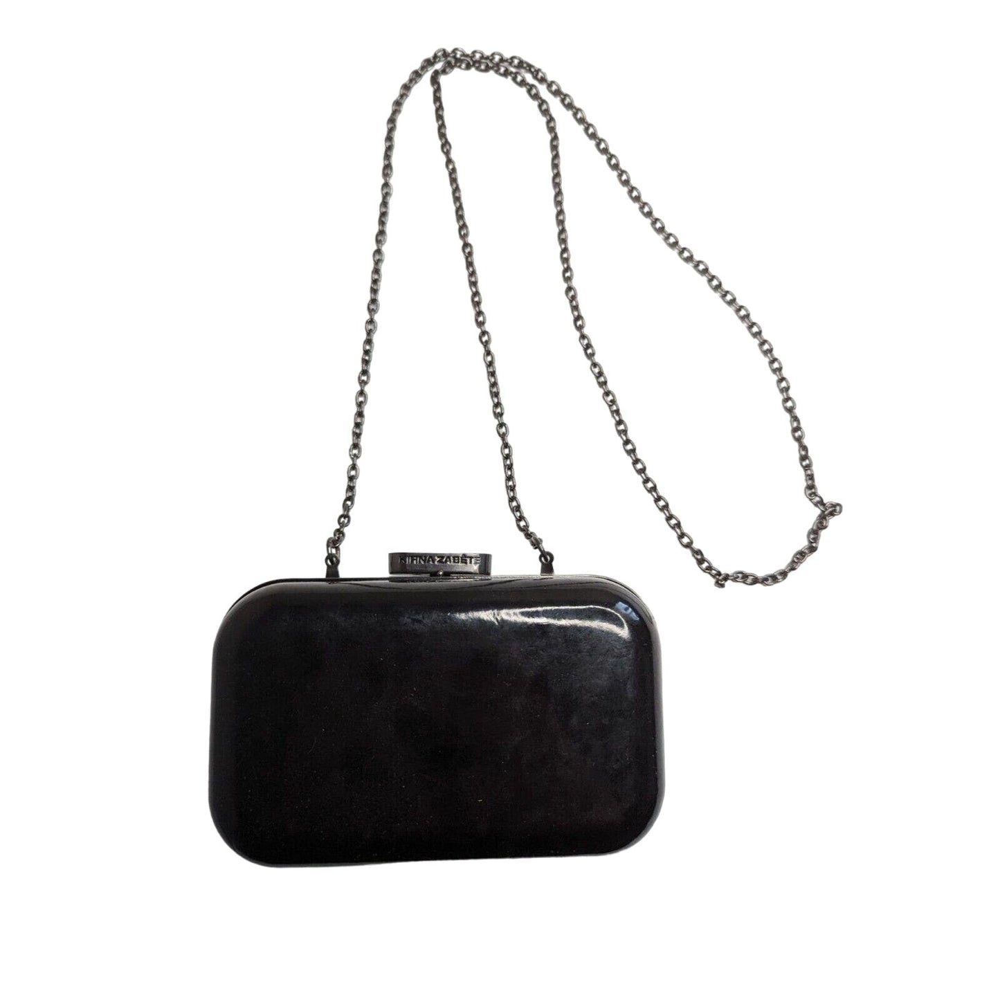 Kirna Zabete At Target Clutch Purse - Black Patent Hard Case Chain Strap
