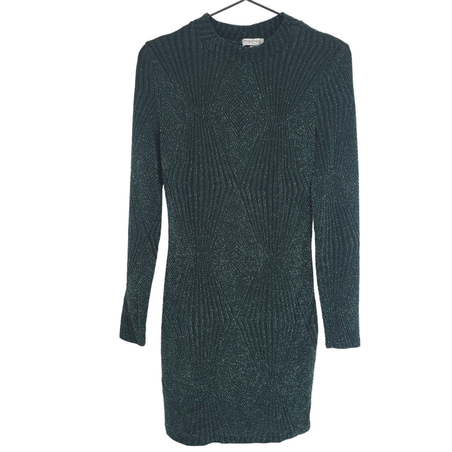 Xtraordinary Womens Sz M Long Sleeve Sweater Dress Emerald Green Metallic Weave