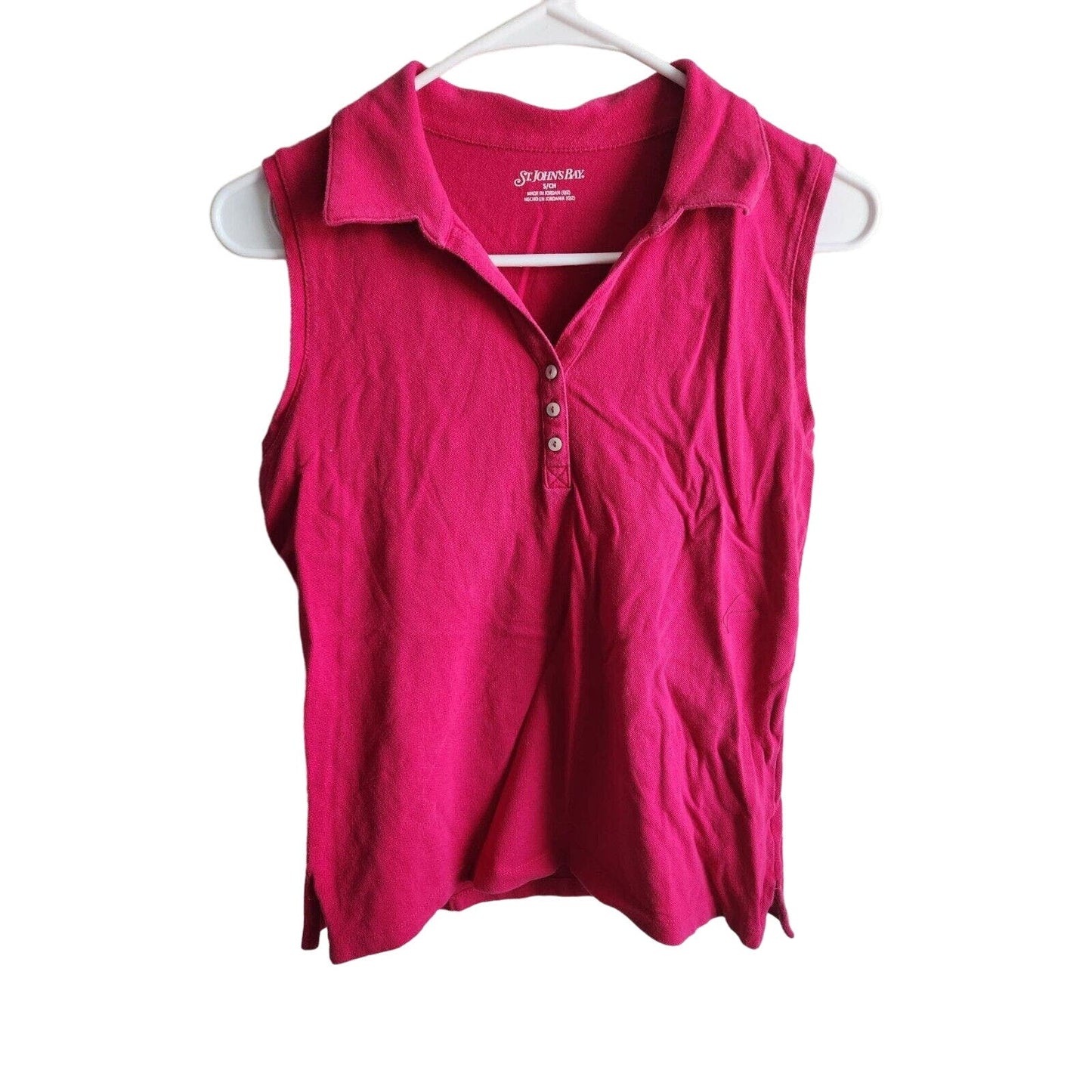 St Johns Bay Womens Sz S Sleeveless Polo Shirt Bright Pink