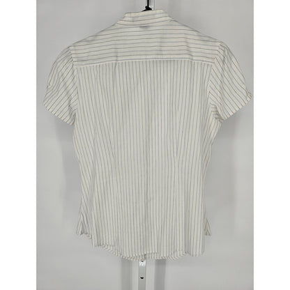 Bandolino Blu Womens Sz M Short Sleeve Button Up Dress Shirt White Pinstripe