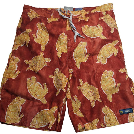 Flying Barracuda Boys Sz 7 Lined Swim Trunks Swimsuit Orange Turtle Print