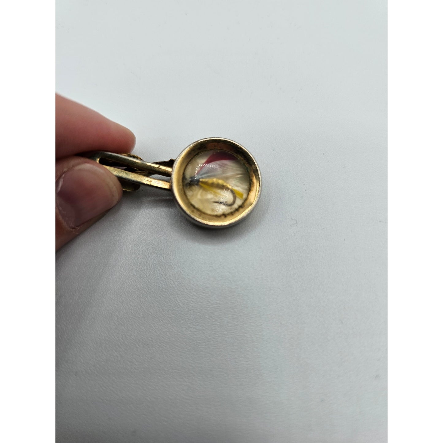 Vintage Fly Fishing Hook Gold Tone Tie Clip Clasp Red Lure
