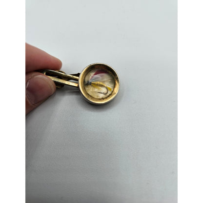 Vintage Fly Fishing Hook Gold Tone Tie Clip Clasp Red Lure