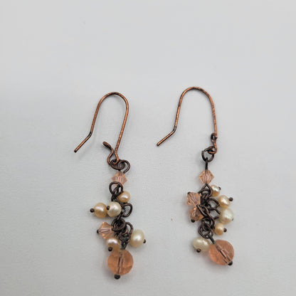 Vintage Y2K French Hook Earrings Beaded Dangle Peach Beads