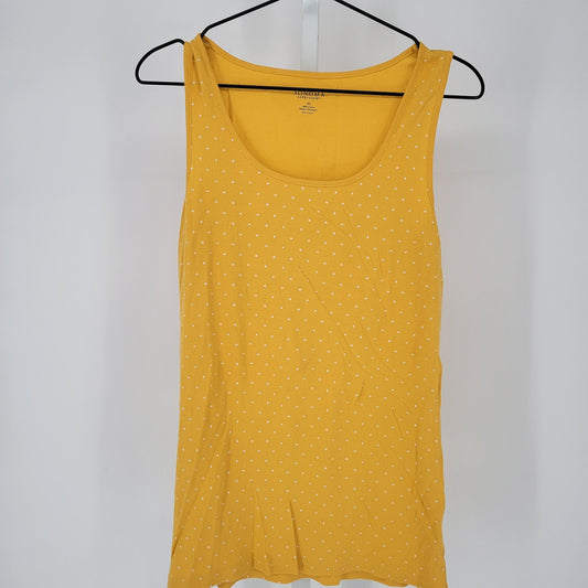 Sonoma Womens Sz M 100% Cotton Tank Top Yellow White Polka Dot Ribbed