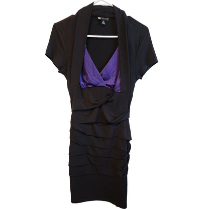 Vintage Carole Little Womens Sz 8 Pencil Dress Black Satin Purple Career