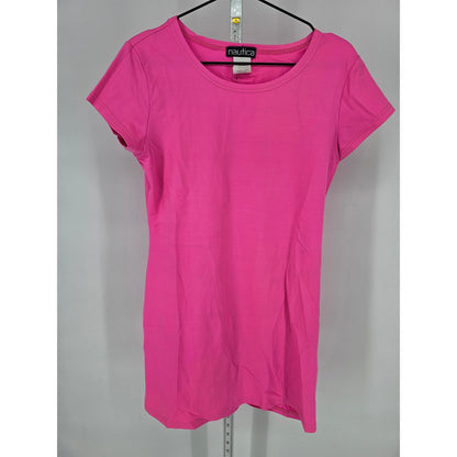 Vintage 1990s Nautica Womens M Mini Dress Bright Neon Pink Spandex Short Sleeve