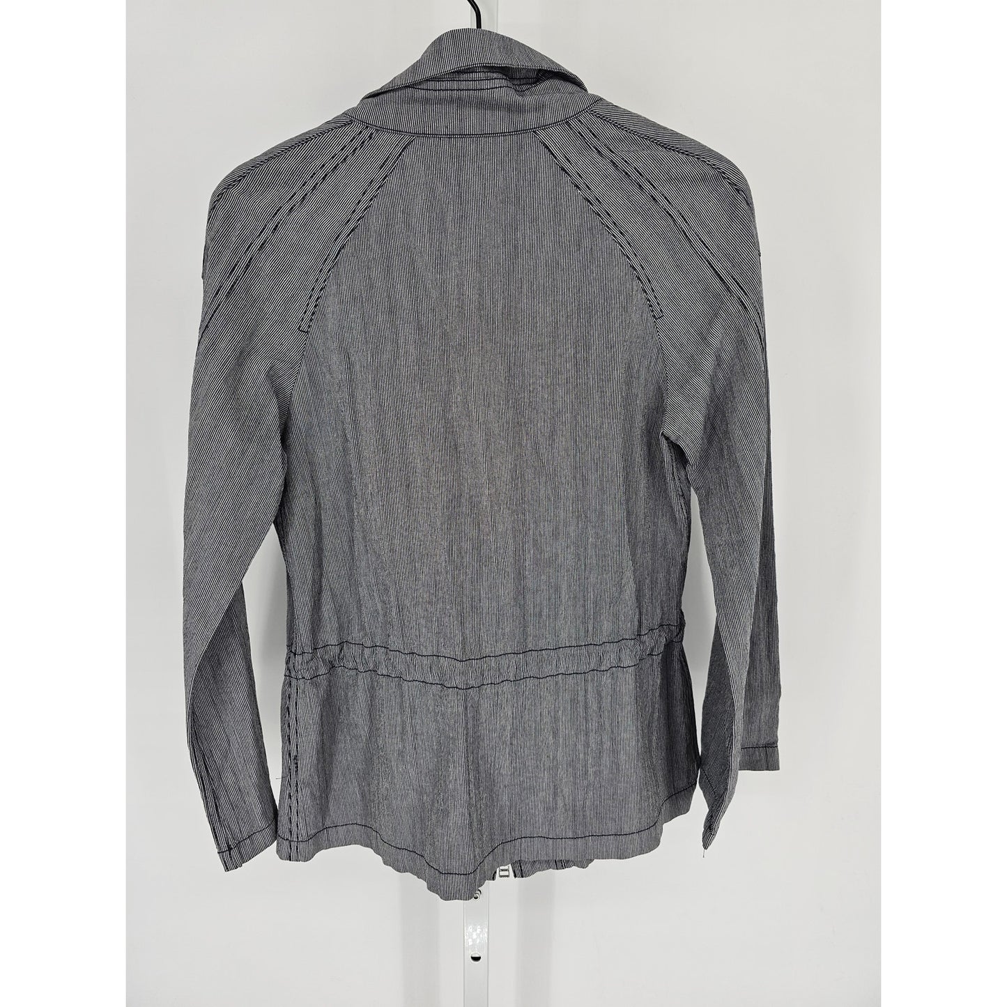 Lafayette 148 Womens Sz 4 Zip Up Safari Style Jacket Conductor Stripe Blue