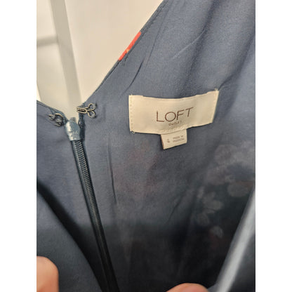 Loft Womens Sz 4 Knee Length Sleeveless Dress Cotton Gray Floral Springtime