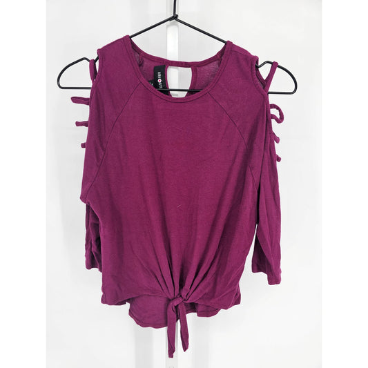 Amy Byer Girls Sz M (10-12) Purple Long Sleeve Blouse Cold Shoulder Y2K