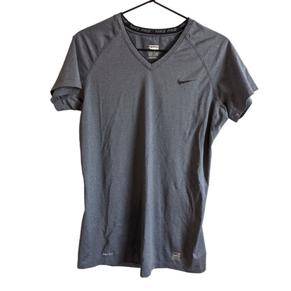 Nike Pro Womens Sz L Short Sleeve Compression T Shirt Gray V Neck