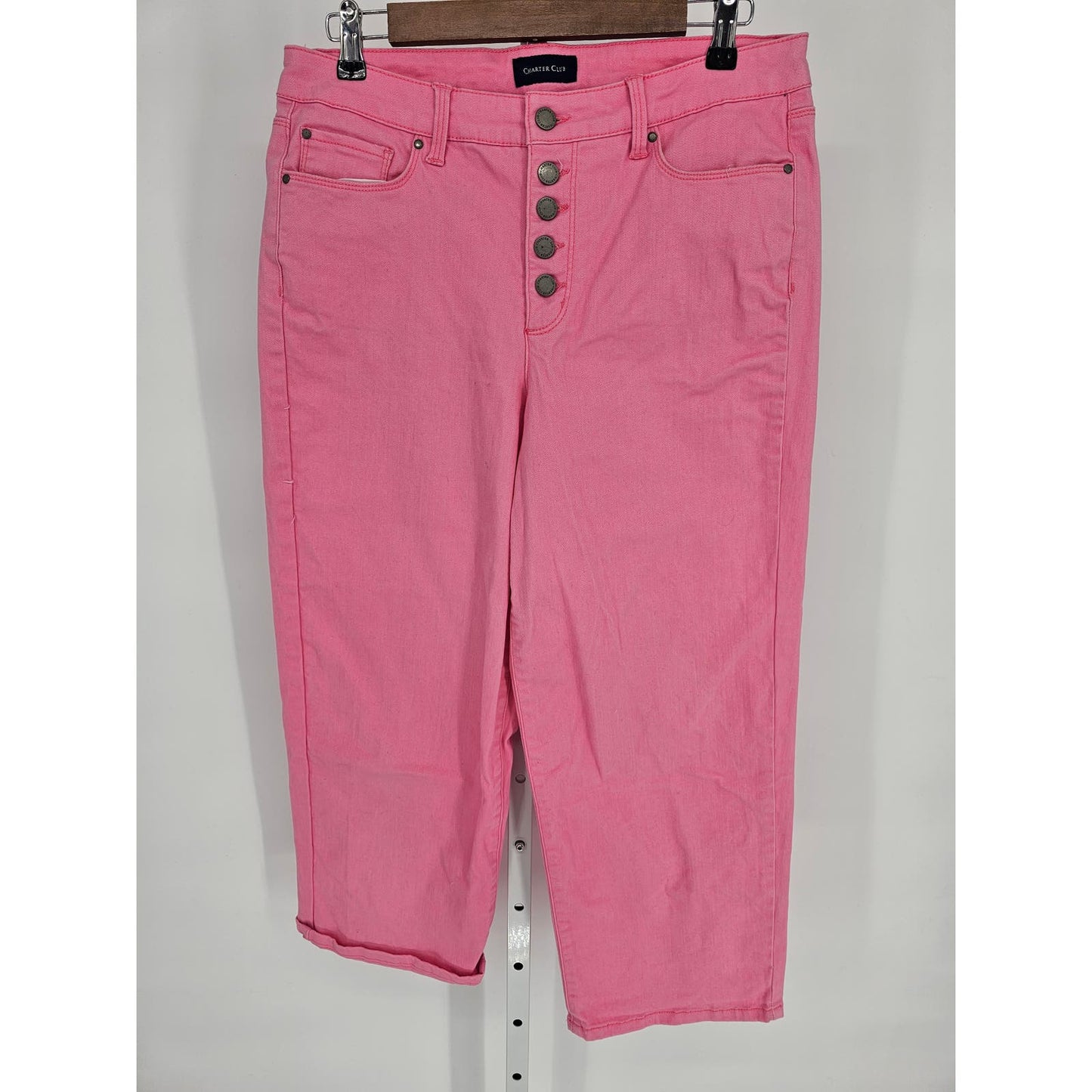 Charter Club Womens Sz 10 Capri Length Skinny Jeans Bright Pink Button Fly