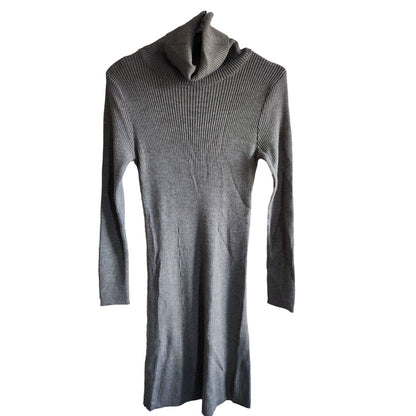 United Colors of Bennetton Womens Sz S Knee Length Sweater Dress Gray Ribbed