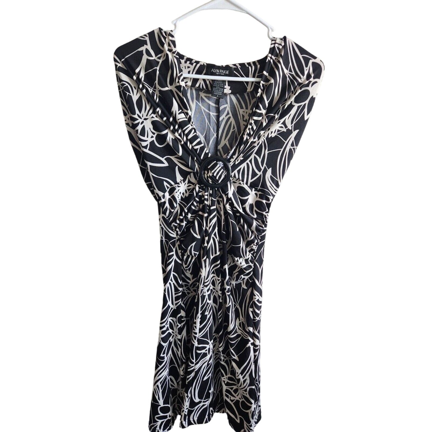 Alyn Paige Womens Sz S Knee Length Career Dress Black White Abstract Print