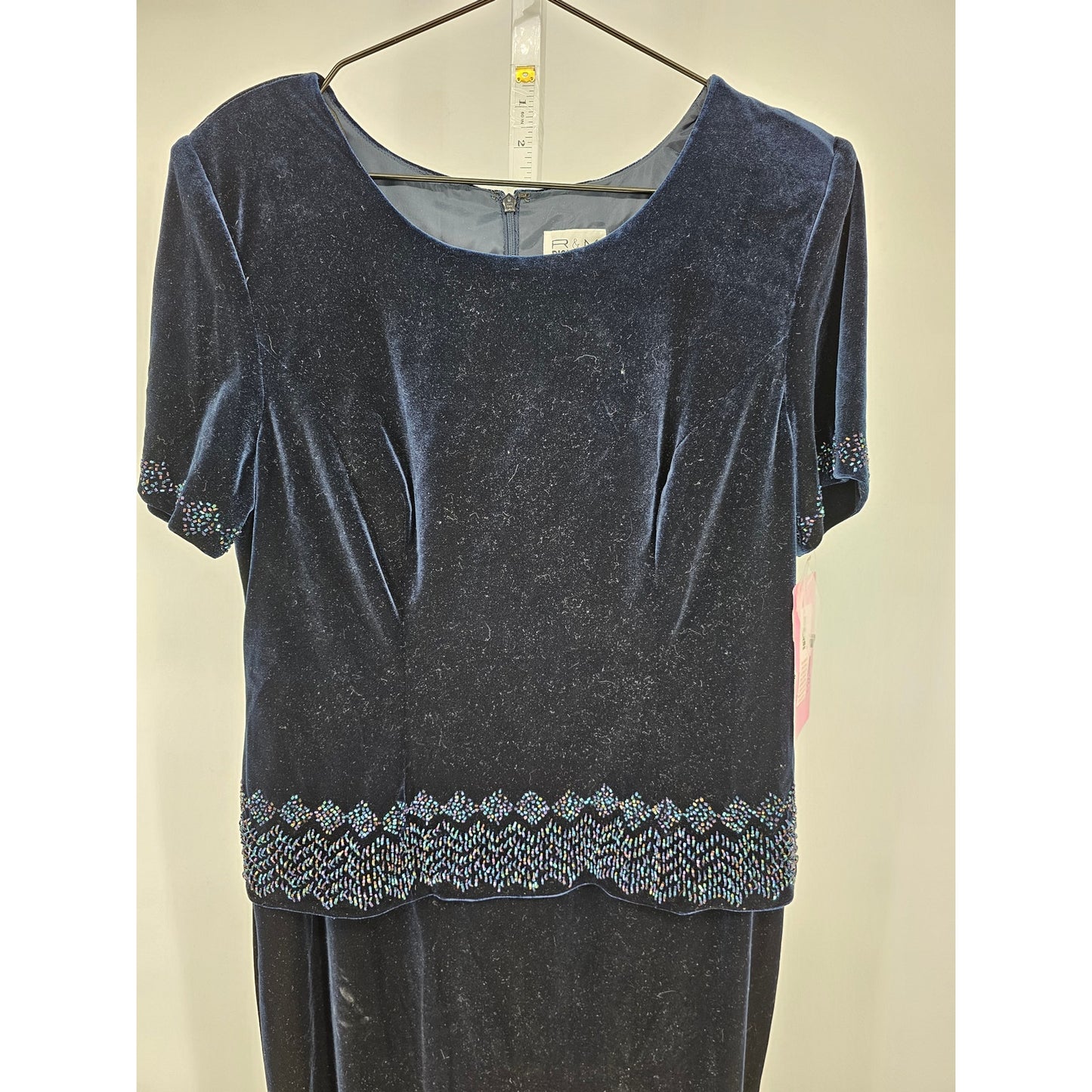 Vintage R&M Richards Womens Sz 12 Maxi Length Velvet Dress Navy Blue Formal NEW