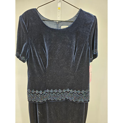 Vintage R&M Richards Womens Sz 12 Maxi Length Velvet Dress Navy Blue Formal NEW