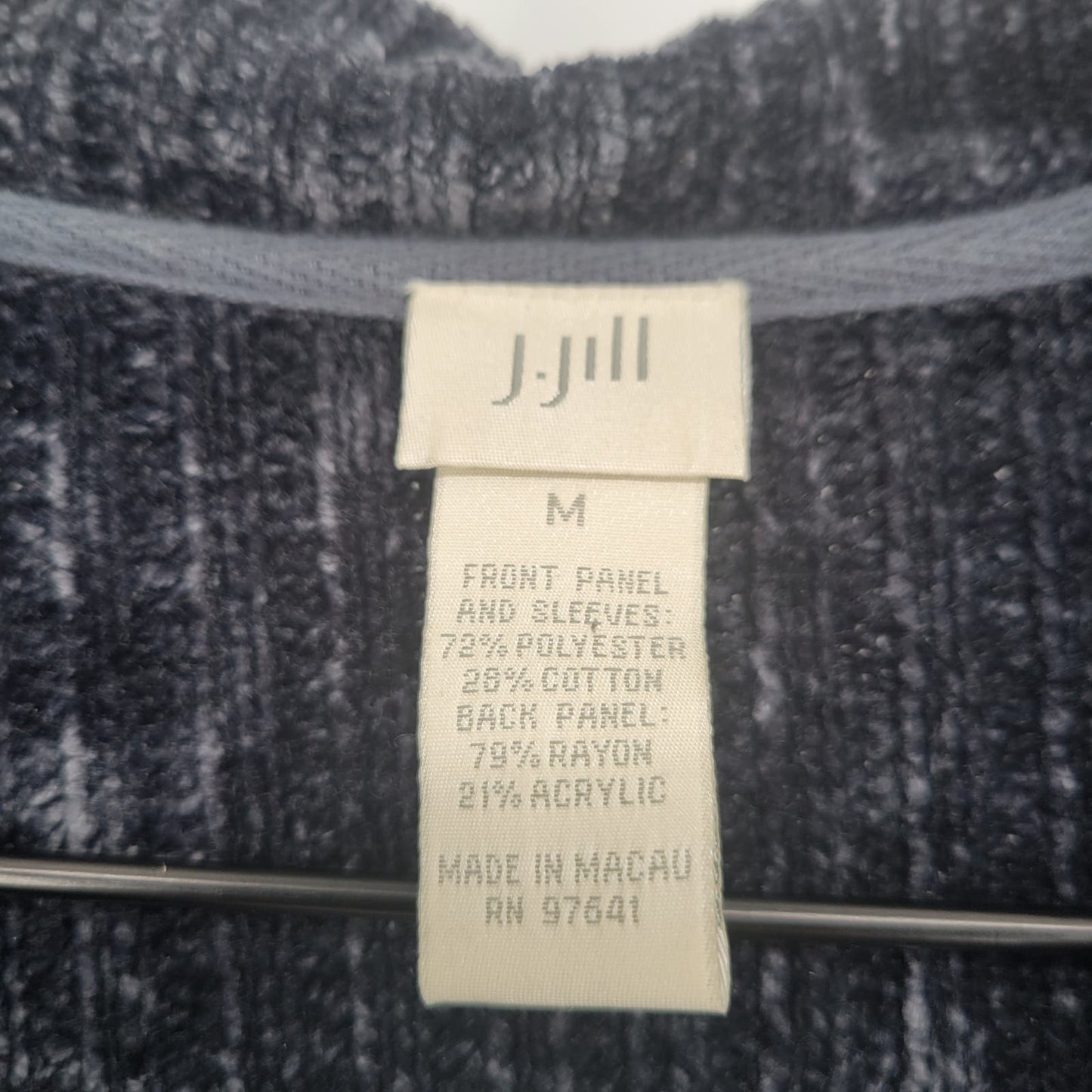 J Jill Womens Sz M Button Front Cardigan Sweater Chenille Trim and Lining Gray