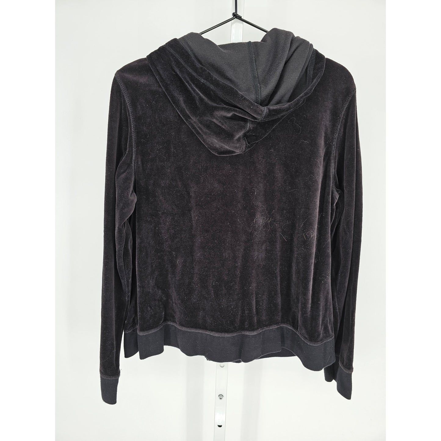 Style & Co Womens Sz L Full Zip Velour Track Jacket Black and Gold Hooded