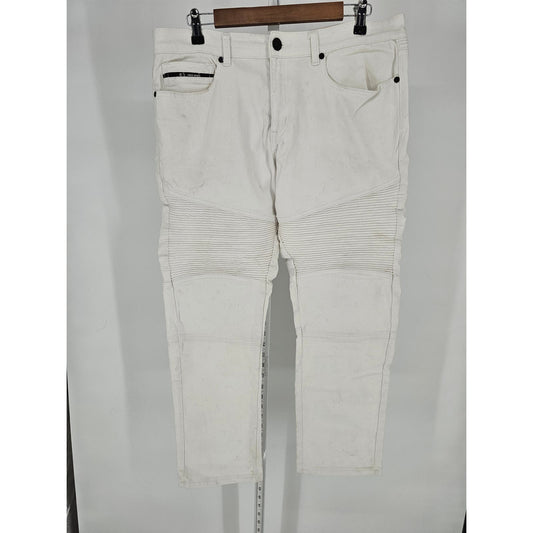 Fried Denim Mens Sz 34x30 Slim Leg Moto Style Jeans White