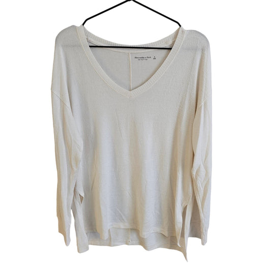 Abercrombie & Fitch Womens Sz S Soft A&F Cozy Long Sleeve Shirt Cream V Neck