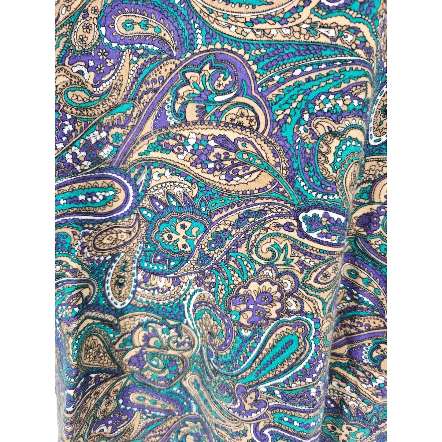 Vtg Jones New York Sport Womens PL Petite V Neck Long Sleeve Paisley T Shirt