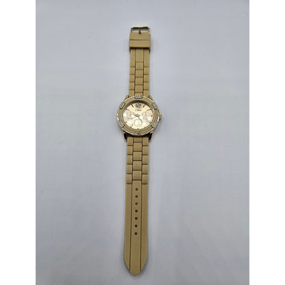 Vintage Y2K Vivani Womens Gold Tone Watch Wristwatch Rubber Band Rhinestone