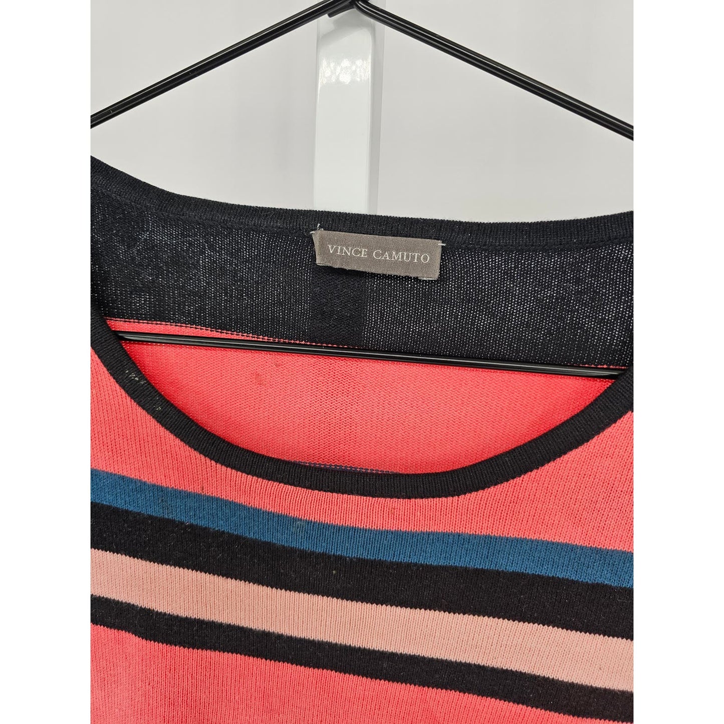 Vince Camuto Womens Sz S Long Sleeve Knit Top Pink Black Striped Cotton Blend