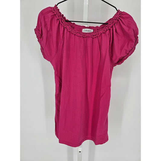 Carmen Marc Valvo Womens Sz S 100% Pima Cotton Bright Pink Off Shoulder Blouse