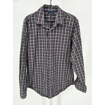 Apt 9 Mens Sz M Long Sleeve Button Up Shirt Black Purple Plaid