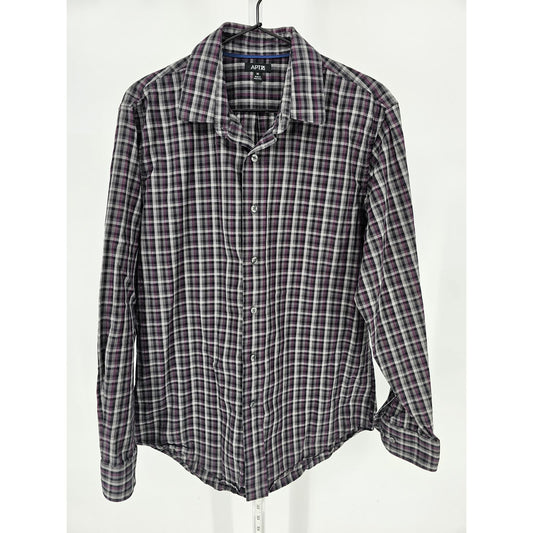 Apt 9 Mens Sz M Long Sleeve Button Up Shirt Black Purple Plaid