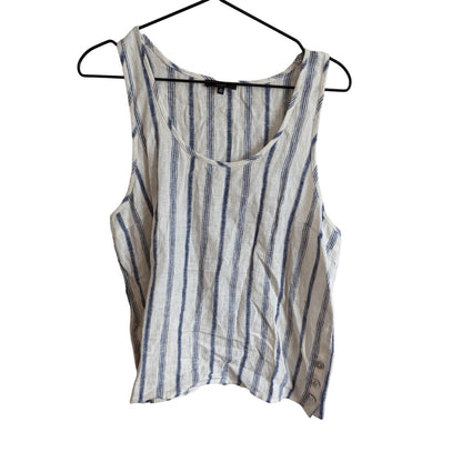 Drew Womens Sz M Linen Blend Tank Top Blue and Cream Striped