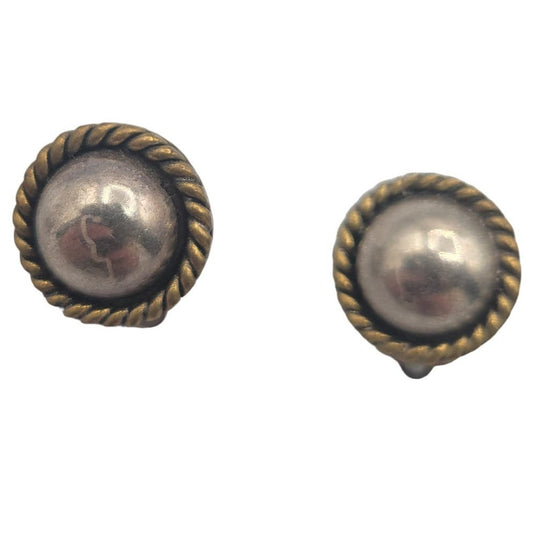 Vintage BARCS Silver TONE Amber Orange Glass CABOCHON Clip ON Earrings