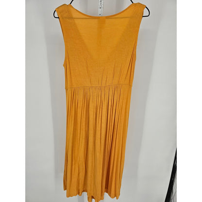 Sangria Womens Sz M Midi Length V Neck Dress Gold Sleeveless Crochet Detail