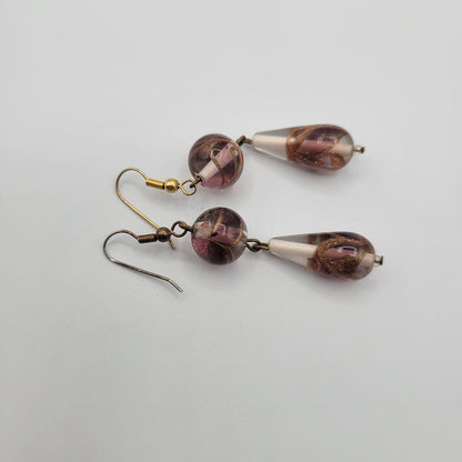 Vintage BARCS Silver TONE Amber Orange Glass CABOCHON Clip ON Earrings