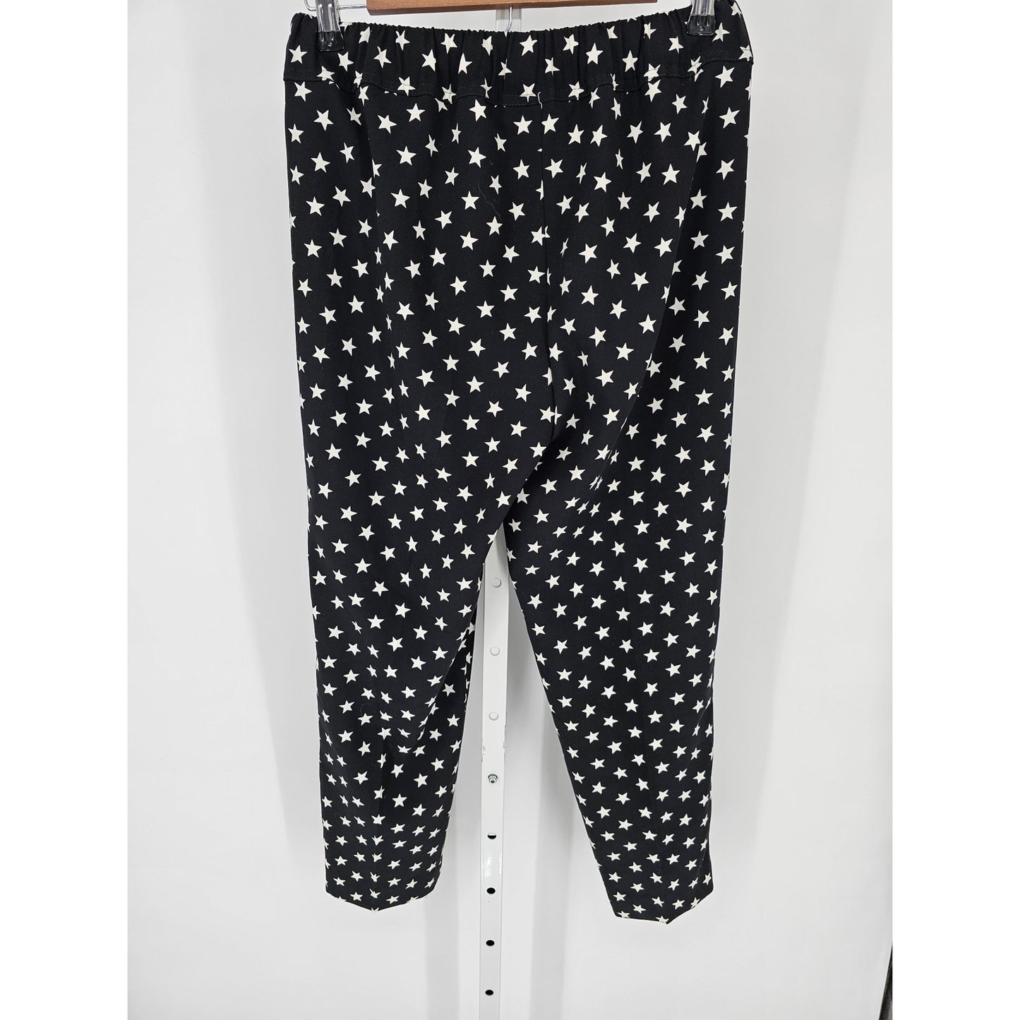 J Crew Womens Sz 2 Pull On Dress Pants Black White Star Print Tie Side