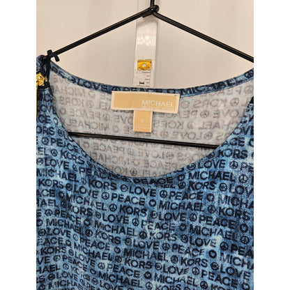 Michael Kors Womens Sz S Short Sleeve T Shirt Blue Gold Peace Love