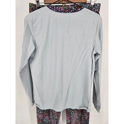 Lands End Womens Sz S Long Sleeve Pajama Set Blue Floral Lounge Pants