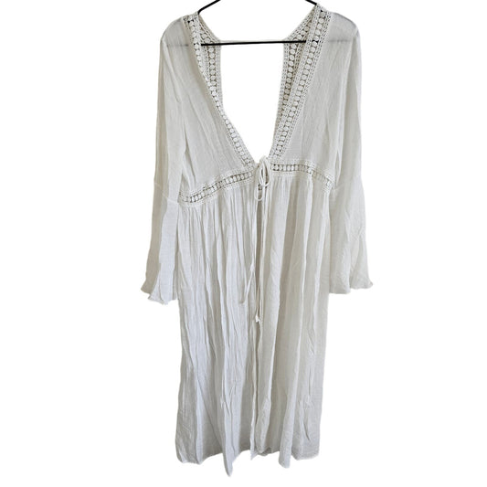 Cupshe Womens OS One Size Swimsuit Coverup White Gauzy Boho Tie Front