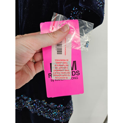 Vintage R&M Richards Womens Sz 12 Maxi Length Velvet Dress Navy Blue Formal NEW