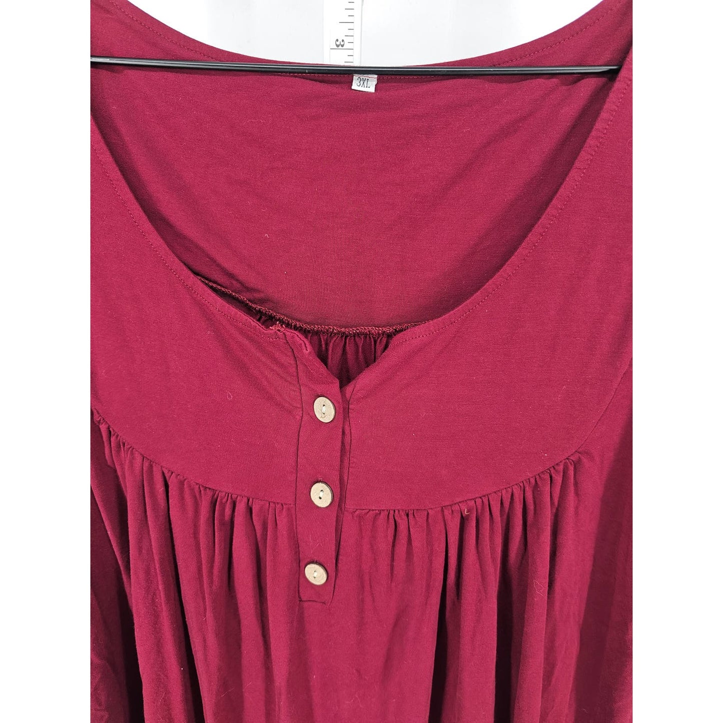 Womens Sz 3XL Long Sleeve Blouse Dark Burgundy Red Henley Style