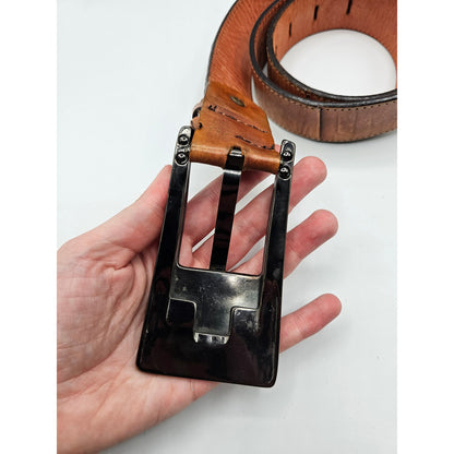 J Ghost Womens Sz L Made in Italy Leather Belt Bronze Buckle