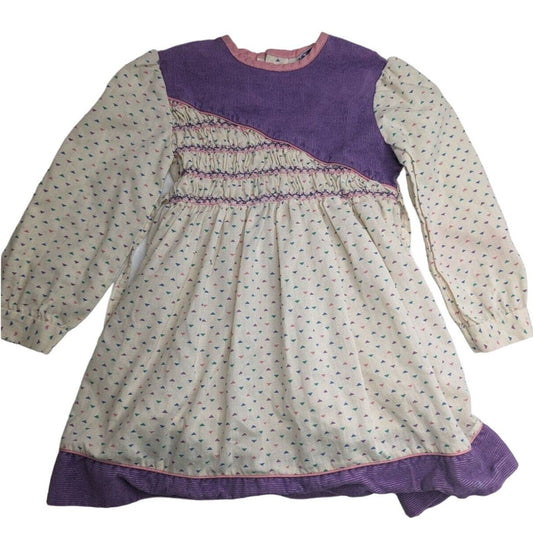 Vintage Polly Flinders Long Sleeve Smocked Dress 4 Purple Corduroy Accents