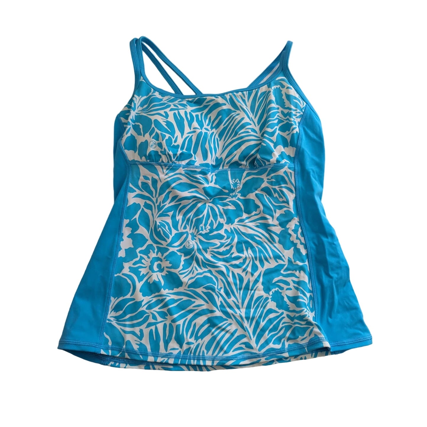 Lands' End Womens Sz 6 Tankini Swimsuit Top Light Blue White Floral