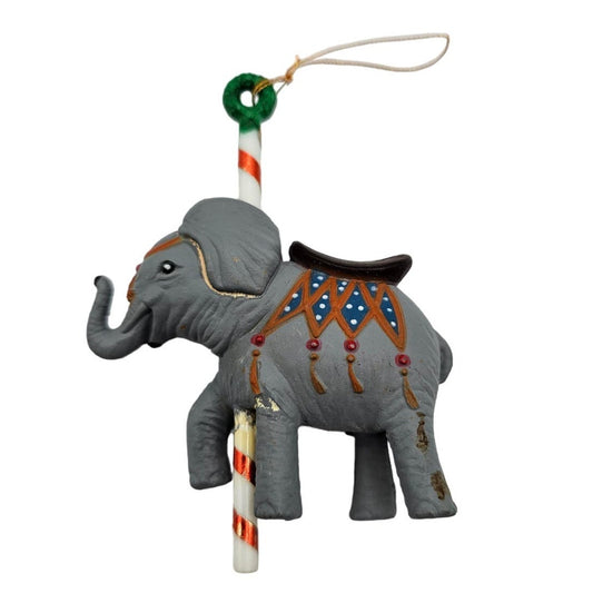 Vintage Carousel Elephant Hand painted Christmas Ornament Trunk Up Good Luck