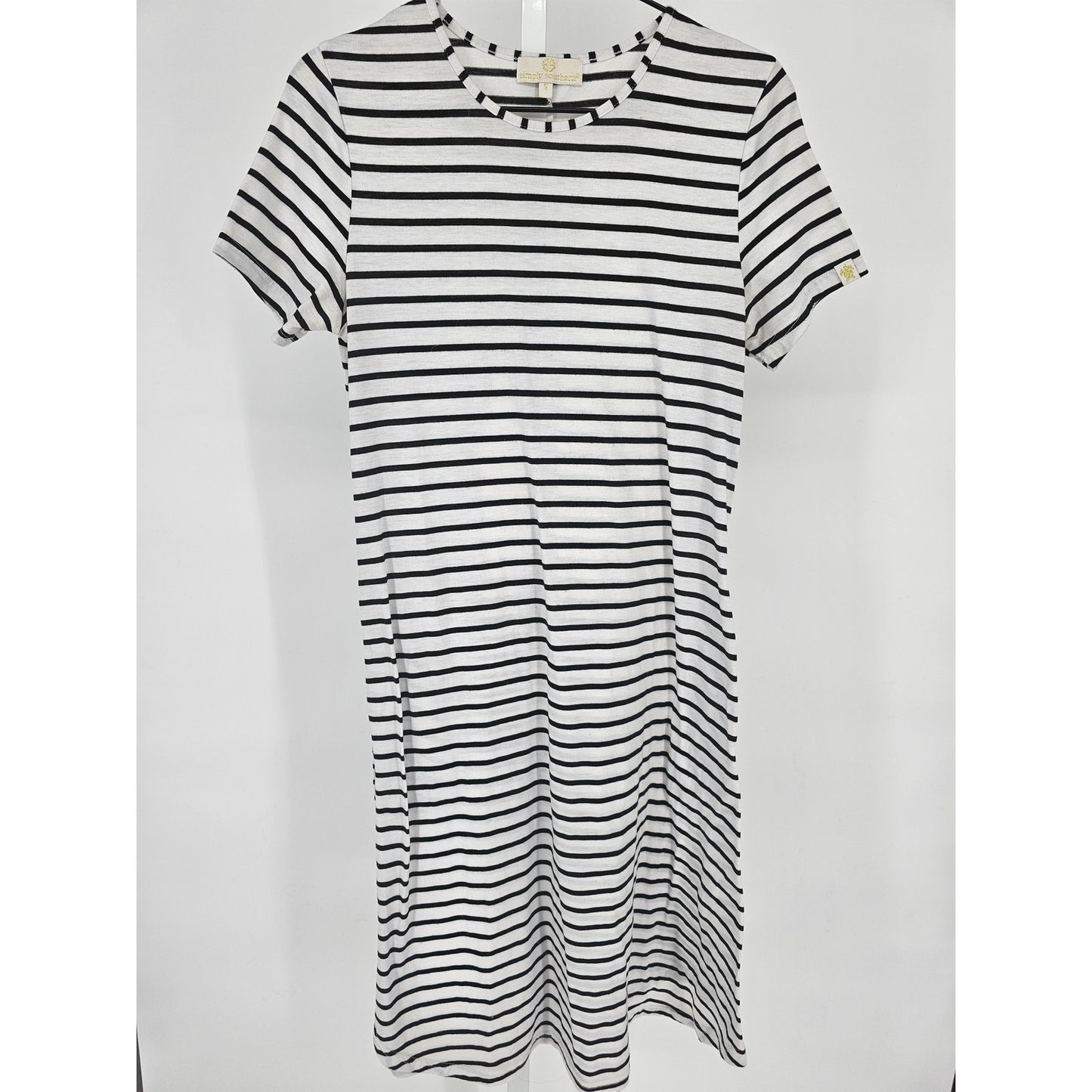 Simply Southern Womens Sz S Knee Length Short Sleeve Dress Black White striped