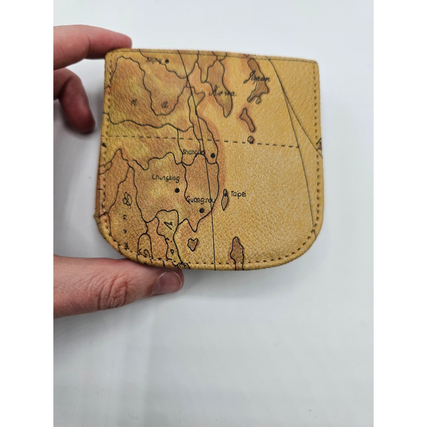 Allen Edwards Wallet Tan Genuine Leather Map Design Bag Purse Pebbled Bifold