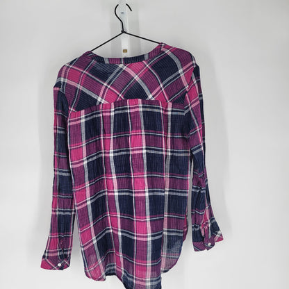 ANA A New Approach Womens Sz M Long Sleeve Plaid Henley Shirt Pink Purple