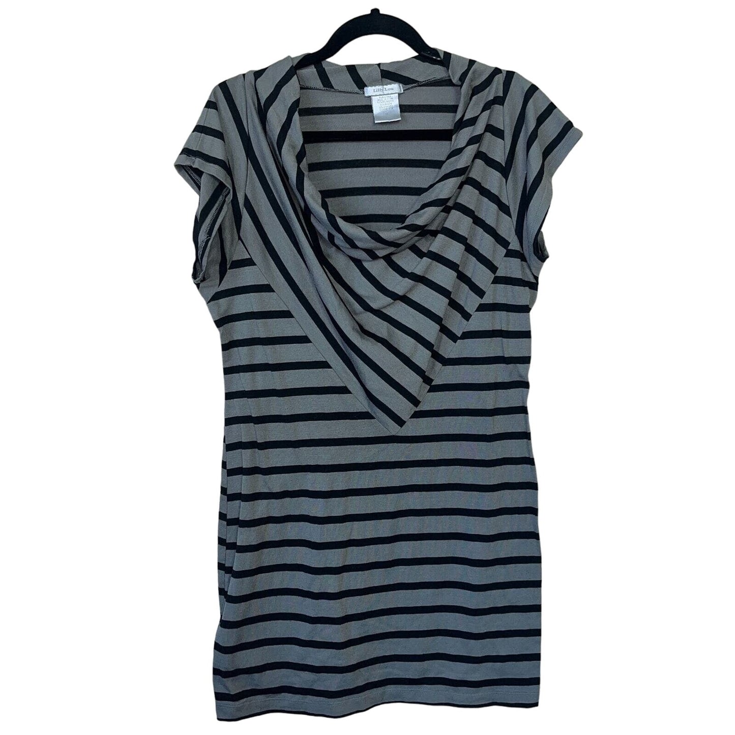 Lilly Lou Womens Sz M Short Sleeve Mini Dress Black Gray Striped