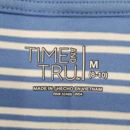 Time and Tru Womens Sz M Knee Length Shirt Dress Blue White Striped Sleeveless