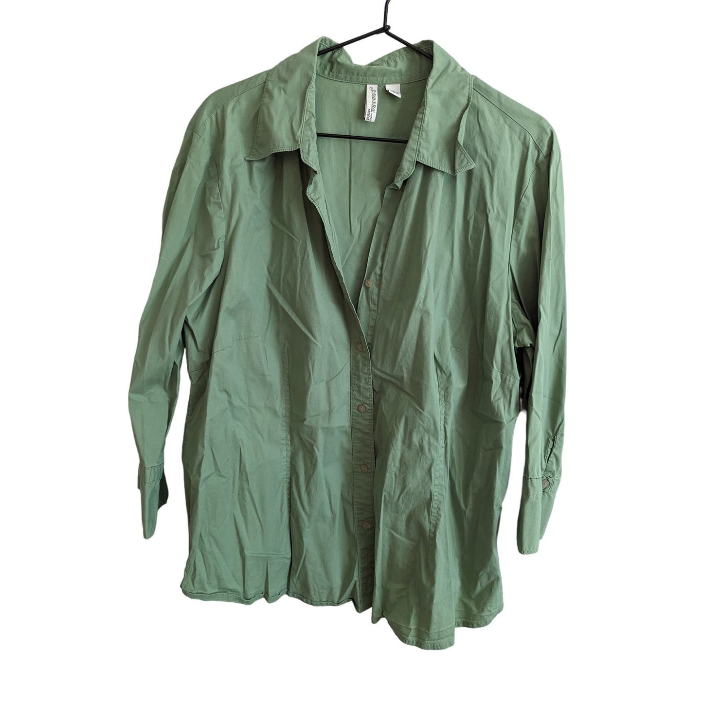 St Johns Bay Womens Sz 1X Long Sleeve Button Down Shirt Sage Green